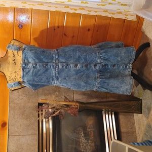 Gorgeous overall jean dress knee length by venus with ruffle hem